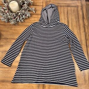 J. Jill Striped Pullover Hoodie Sweatshirt Tunic,Medium,Navy/White,Fishermancore